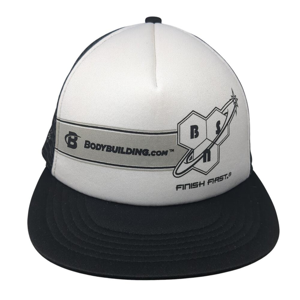 Bodybuilding.com Finish First Trucker Hat Black One Size Adjustable Mesh Back